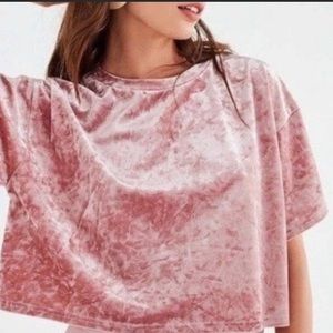 Like New - Urban Outfitters Pink Crushed Velvet Crop Tee Size Small